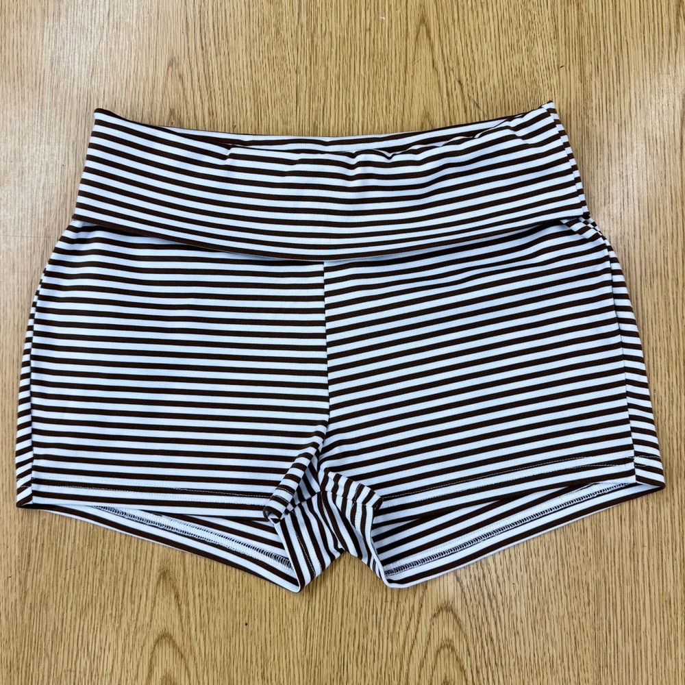 Brown and White Fold over Women's Micro Shorts Size XL